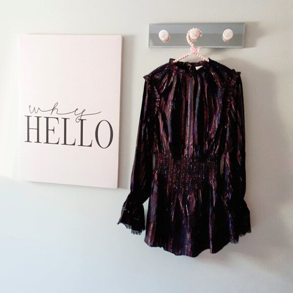 NWT Rococo Sand black & metallic fibre ruffle & lace accent mini dress, S - Picture 5 of 7